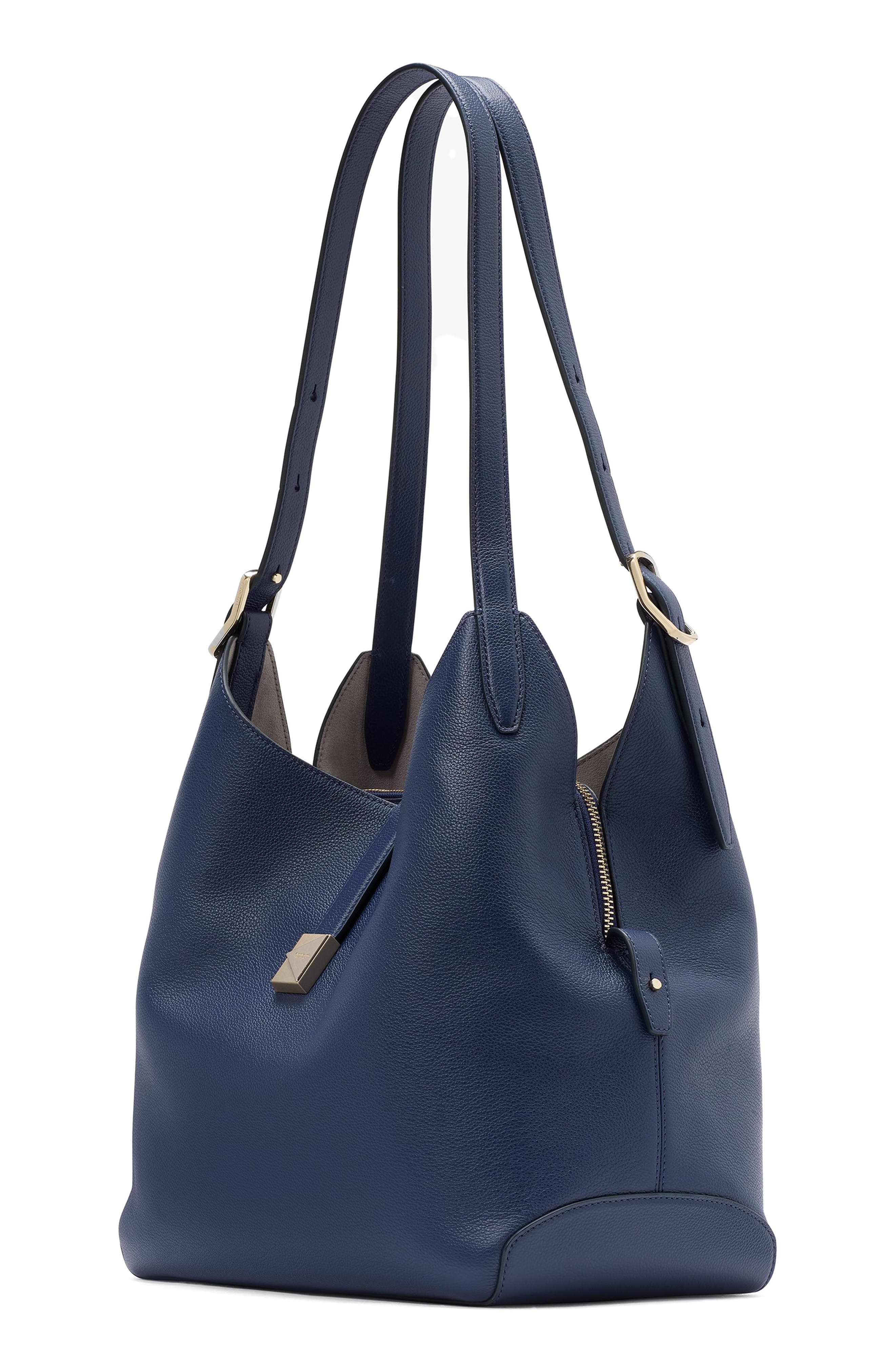 large deco pebbled leather shoulder bag, Alternate, color, PARISIAN NAVY