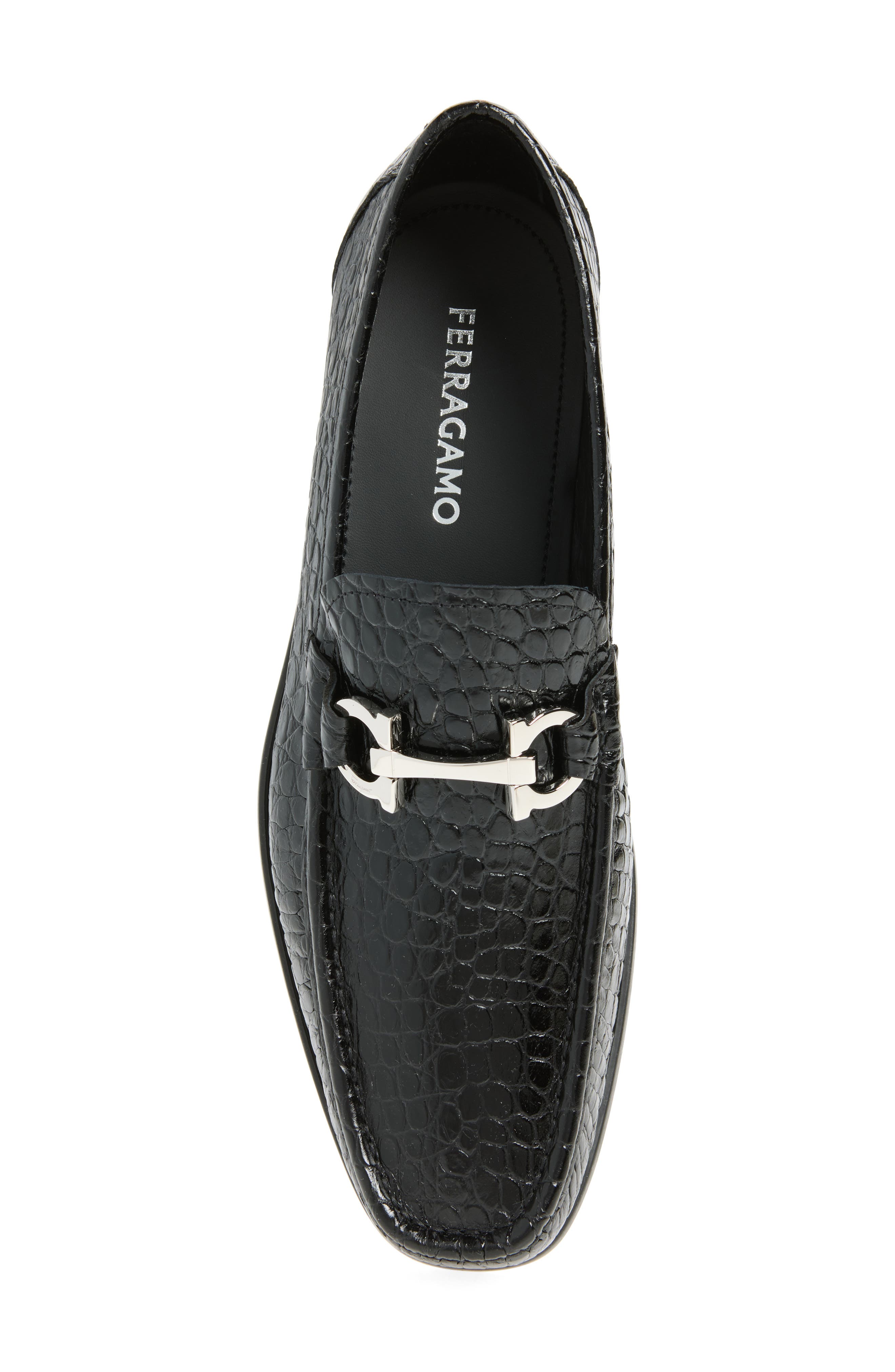 FERRAGAMO Croc Embossed Loafer, Alternate, color, Nero