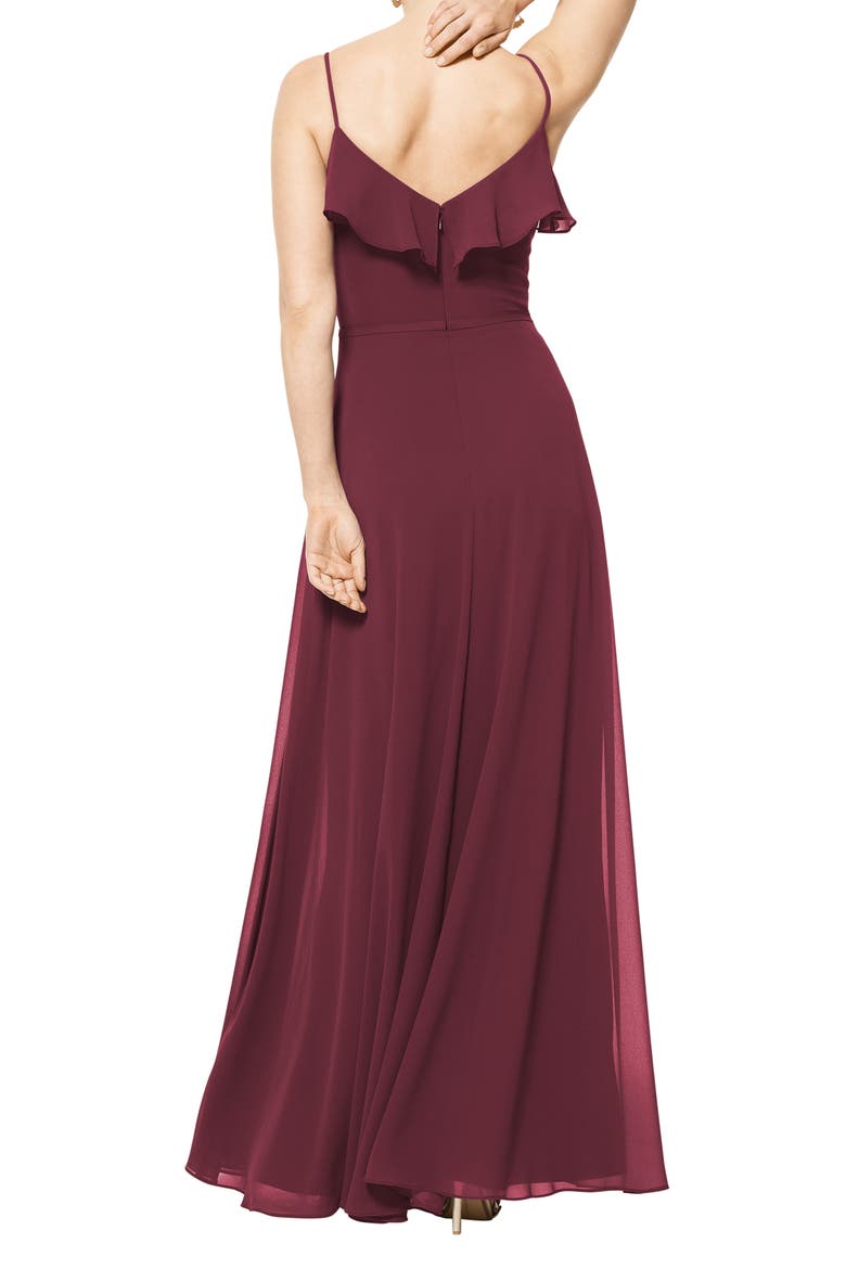 Ruffle V-Neck Chiffon Gown, Alternate, color, WINE