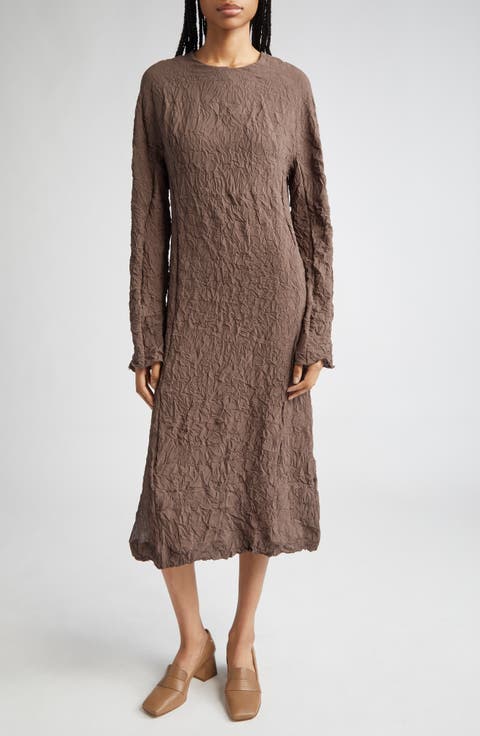 Long Sleeve Crinkle Midi Dress