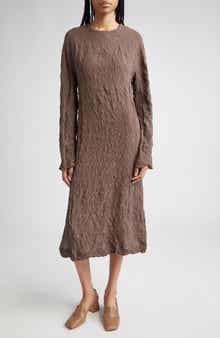 TEURN STUDIOS Long Sleeve Crinkle Midi Dress