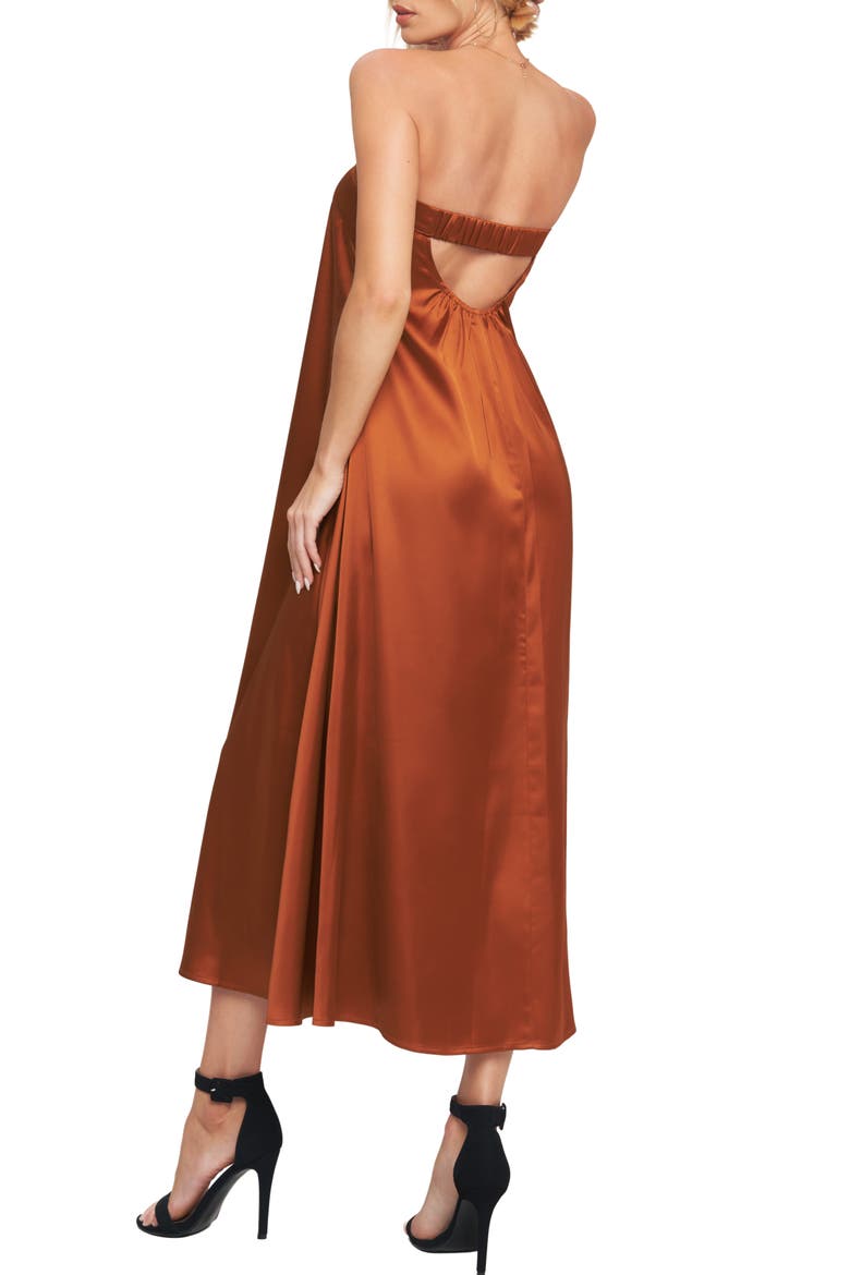 Strapless Satin Midi Dress, Alternate, color, BRONZE