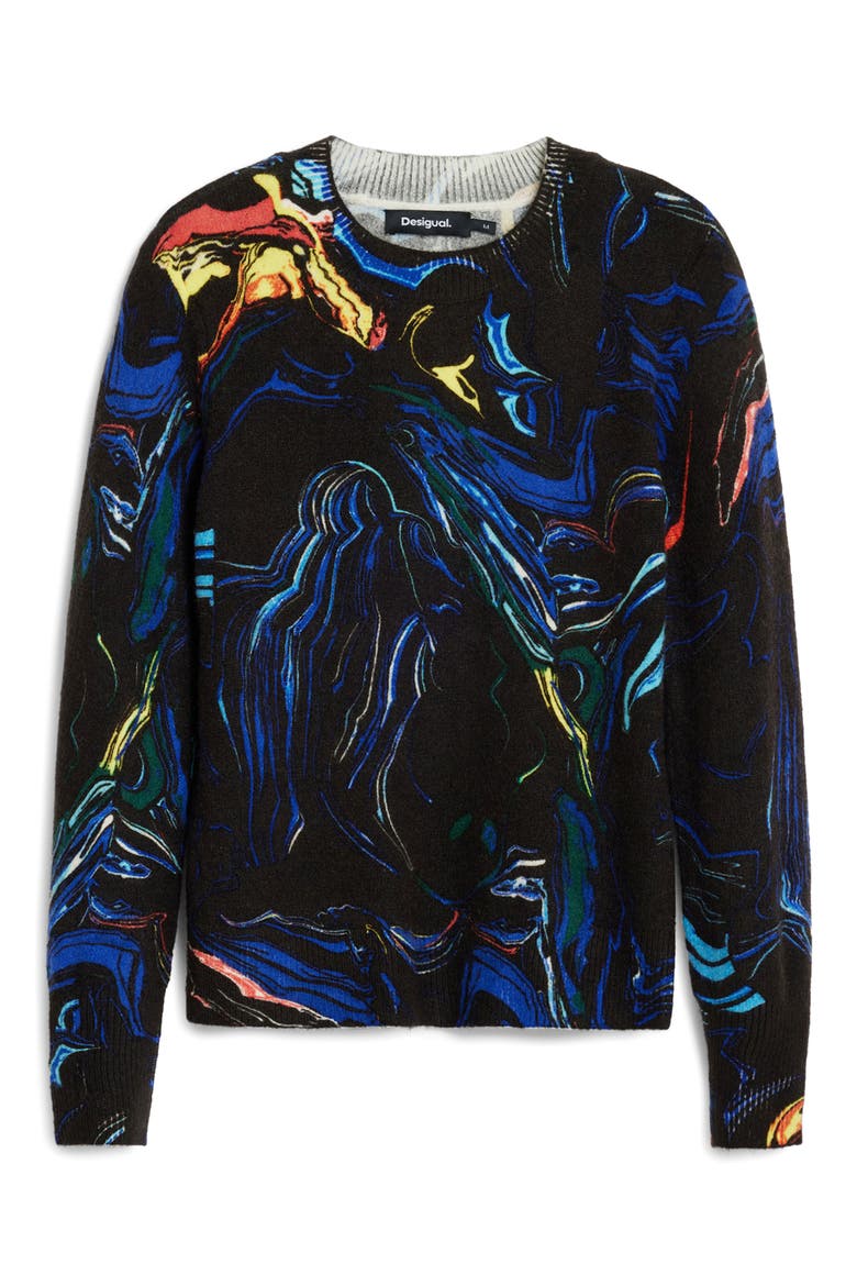 Paint Swirl Print Sweater, Alternate, color, BLACK