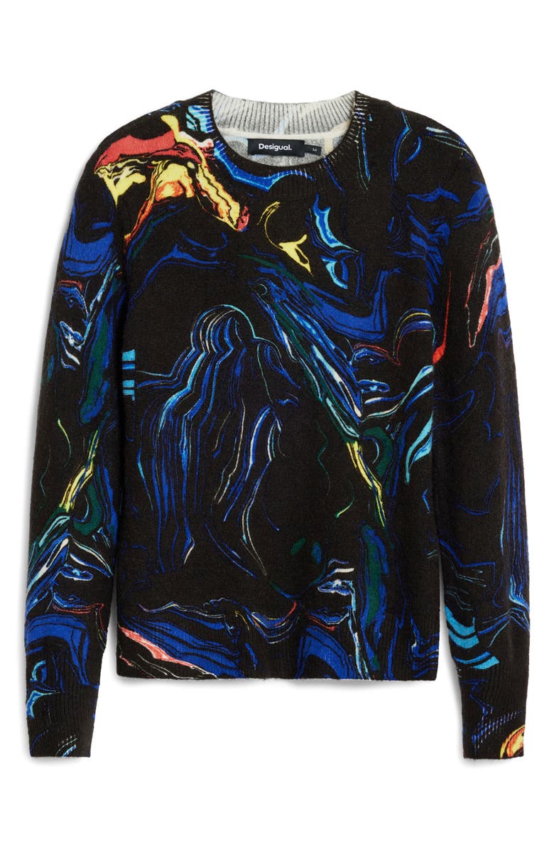 Desigual Paint Swirl Print Sweater, Alternate, color, Black