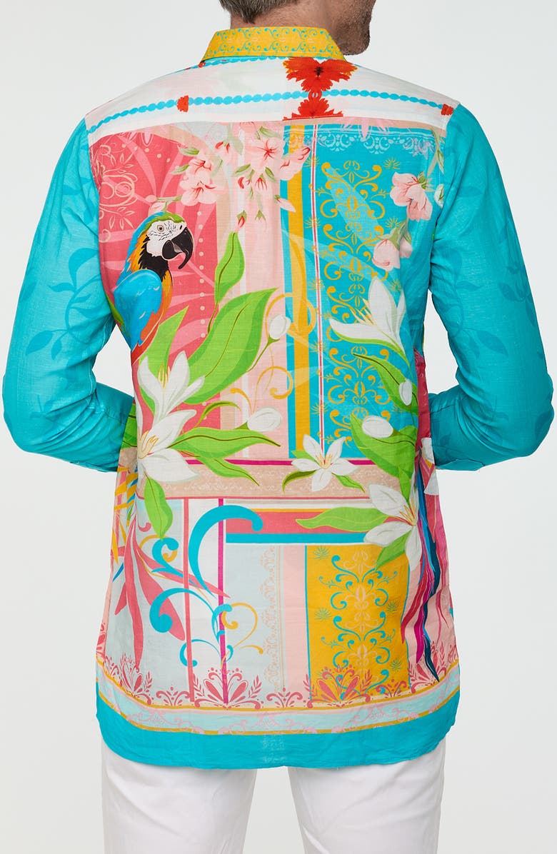 RANEES Tropical Button-Up Resort Shirt, Alternate, color, Aqua