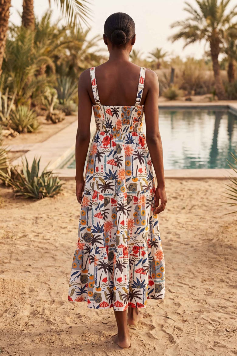 Lizzie Printed Tiered Midi Dress, Alternate, color, Riviera