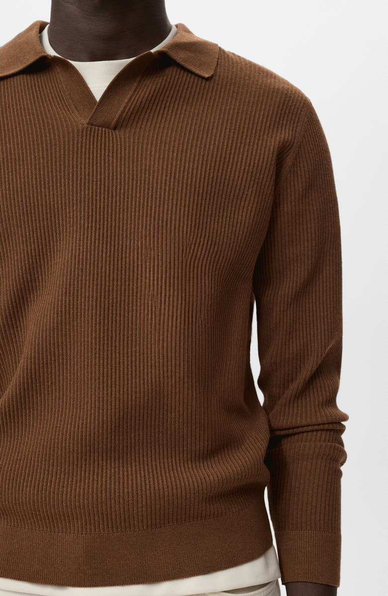 MANGO Johnny Collar Rib Polo Sweater, Alternate, color, Tobacco Brown