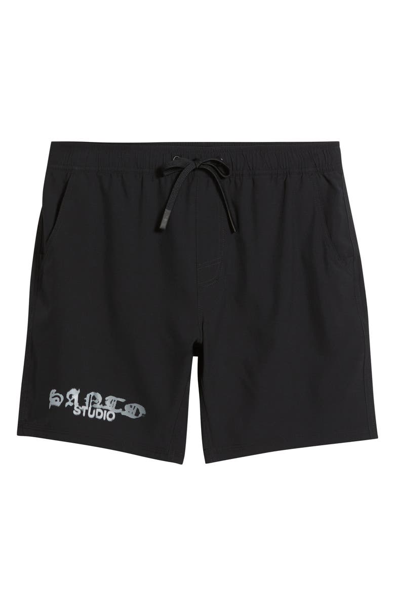 SANTO STUDIO Tempo Tonal Tech Performance Drawstring Shorts, Alternate, color, Black
