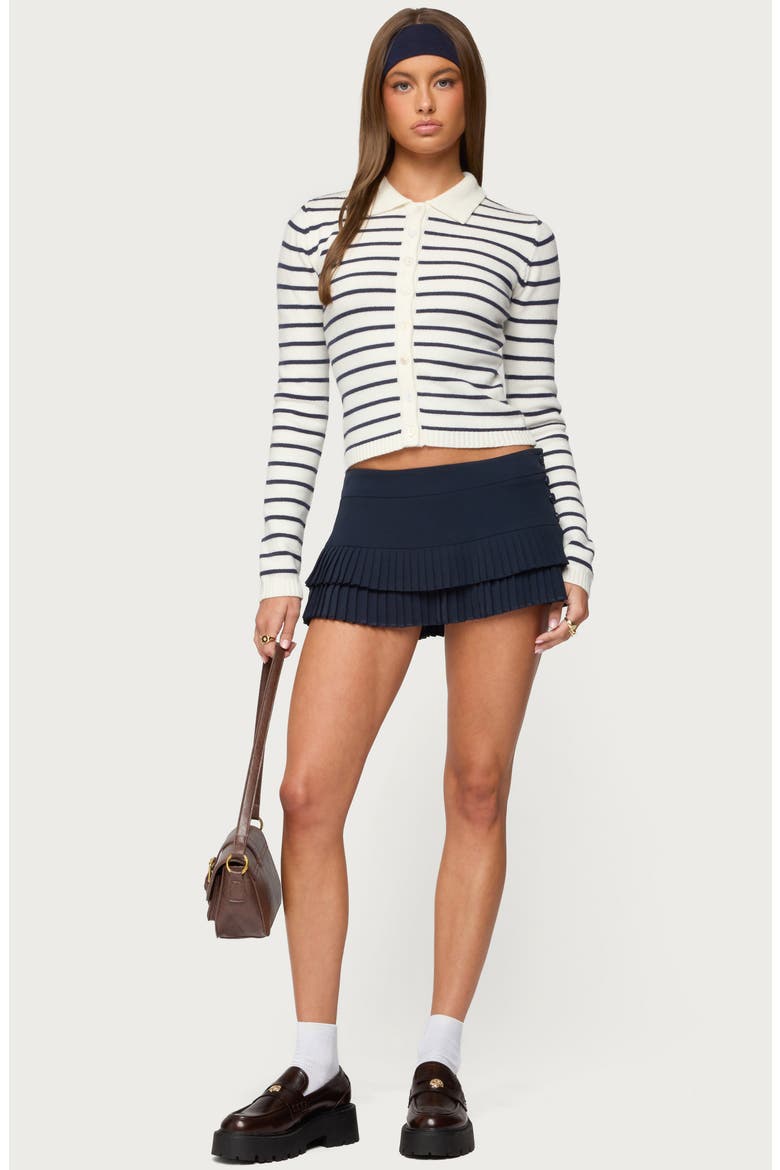 Loreen Stripe Collared Crop Cardigan, Alternate, color, CREAM-AND-NAVY