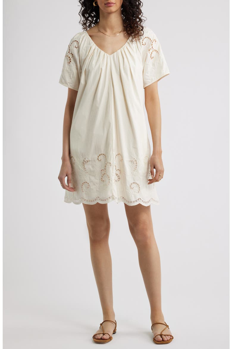 Schiffly Cutwork Embroidery Minidress, Main, color, IVORY TOFU