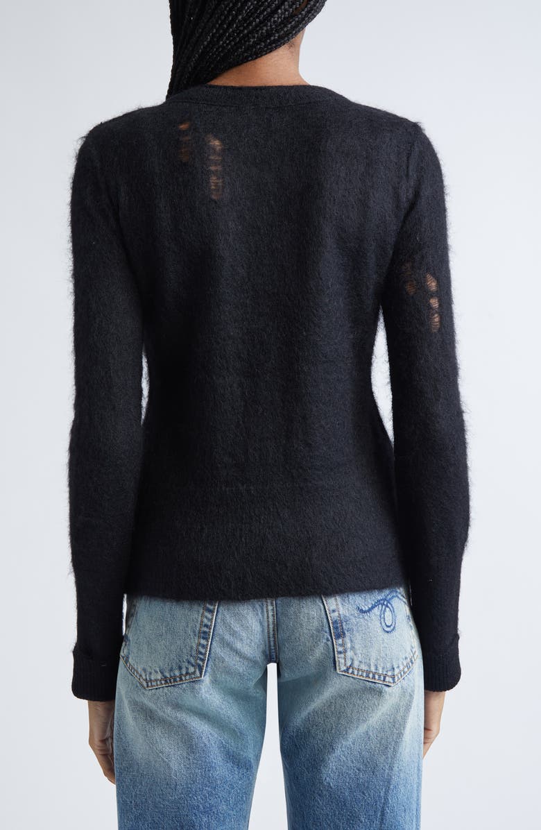 R13 Elongated Shrunken Distressed Mohair Blend Cardigan, Alternate, color, Black