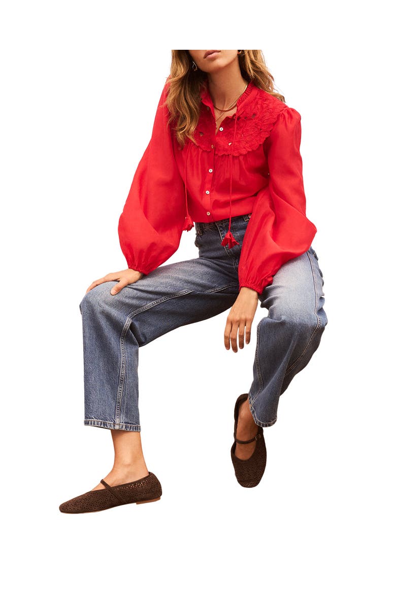 Floral Detail Cutwork Blouse, Alternate, color, Red