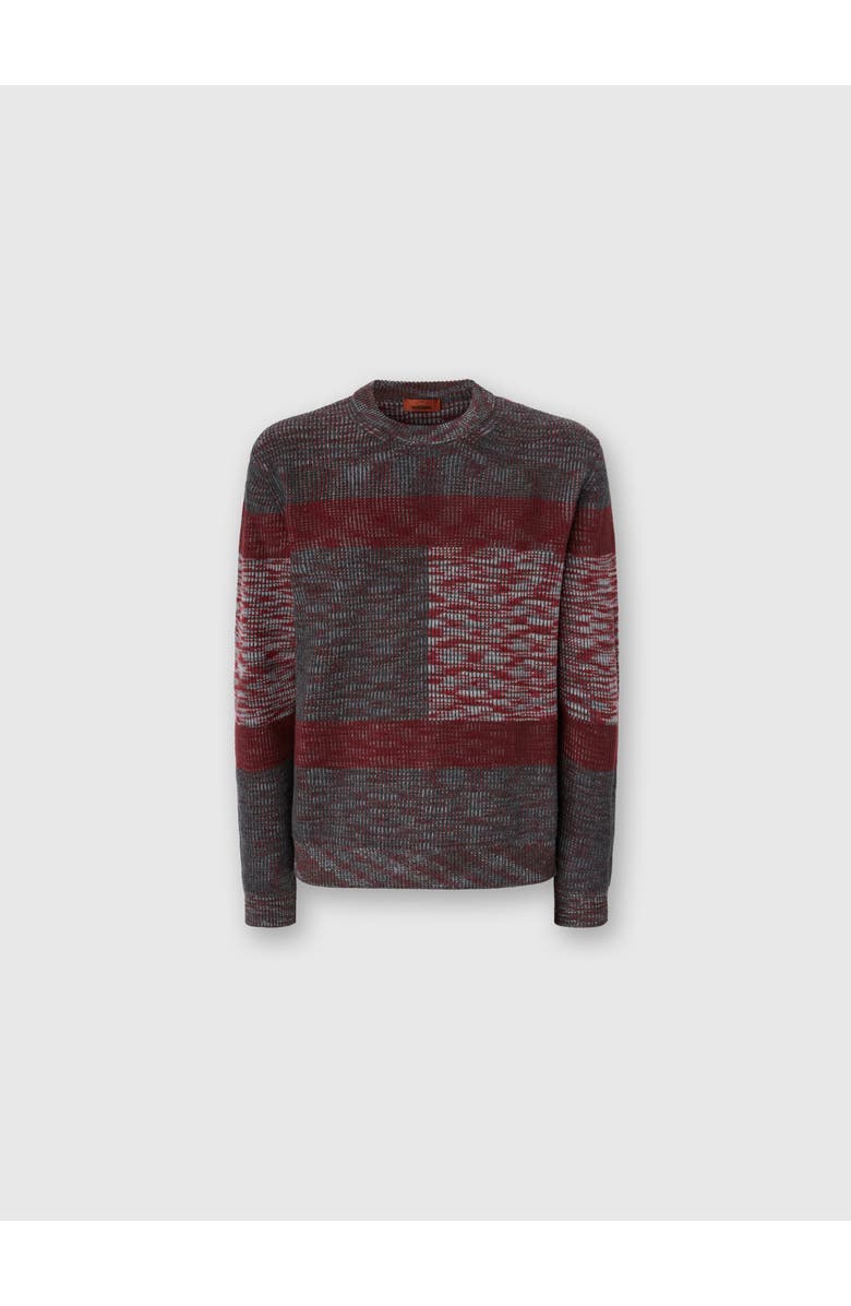 Missoni Crew Neck Sweater With Check Pattern, Main, color, Grey & Burgundy