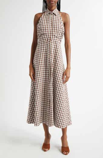 Veronica Beard Mackey Gingham Halter Neck Stretch Cotton Dress