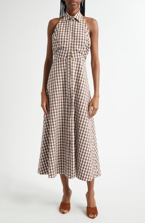 VERONICA BEARD VERONICA BEARD MACKEY GINGHAM HALTER NECK STRETCH COTTON DRESS