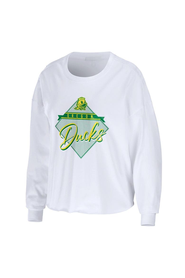 Women's WEAR by Erin Andrews White Oregon Ducks Diamond Long Sleeve Cropped T-Shirt, Alternate, color, White