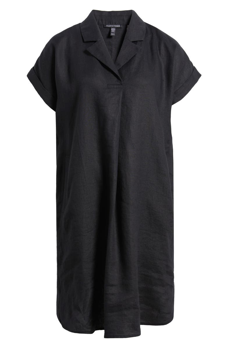 Eileen Fisher Cuff Sleeve Organic Linen Shift Dress, Alternate, color, Black