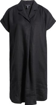 Eileen Fisher Cuff Sleeve Organic Linen Shift Dress