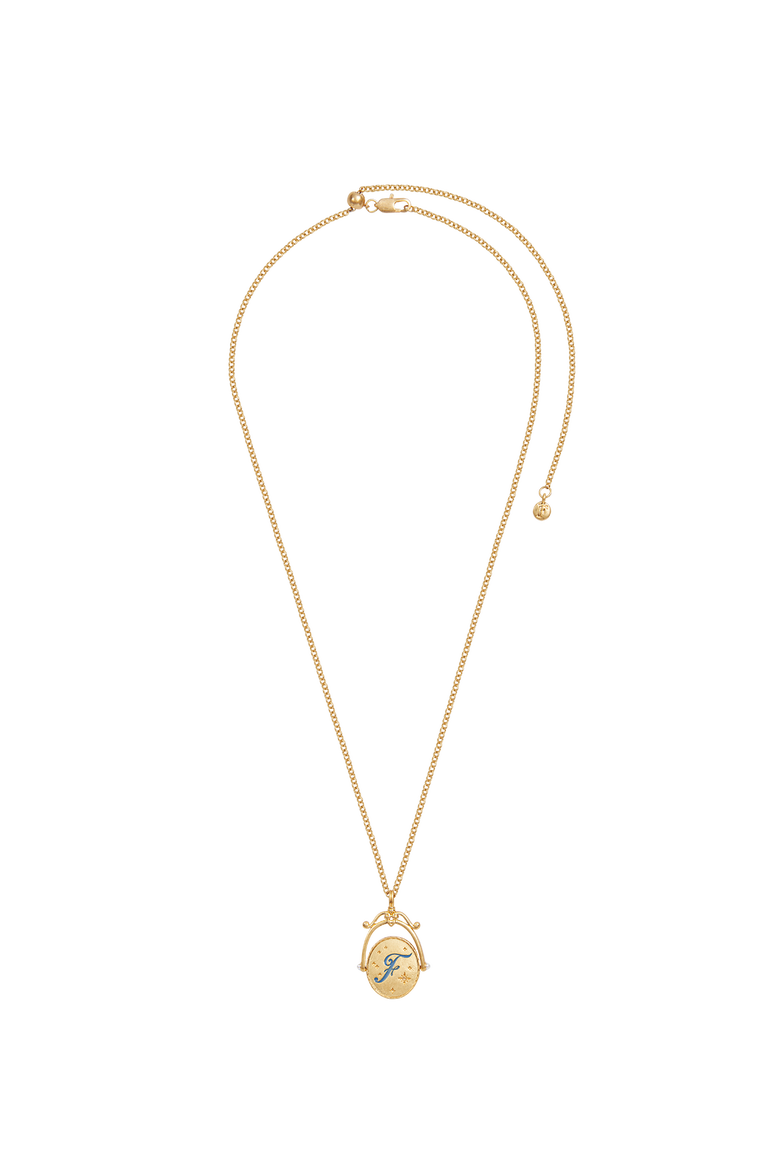F Initial Forget-Me-Not Gold Spinner Chain Necklace, Alternate, color, Gold
