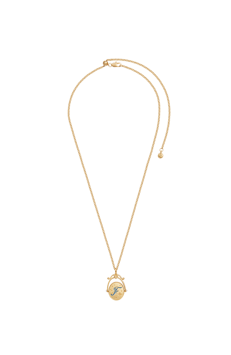 Fable England F Initial Forget-Me-Not Gold Spinner Chain Necklace, Alternate, color, Gold