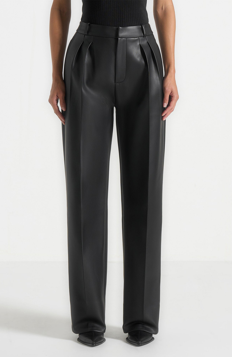 Manière De Voir Julie Leather Twin Pleat Trousers, Alternate, color, Black