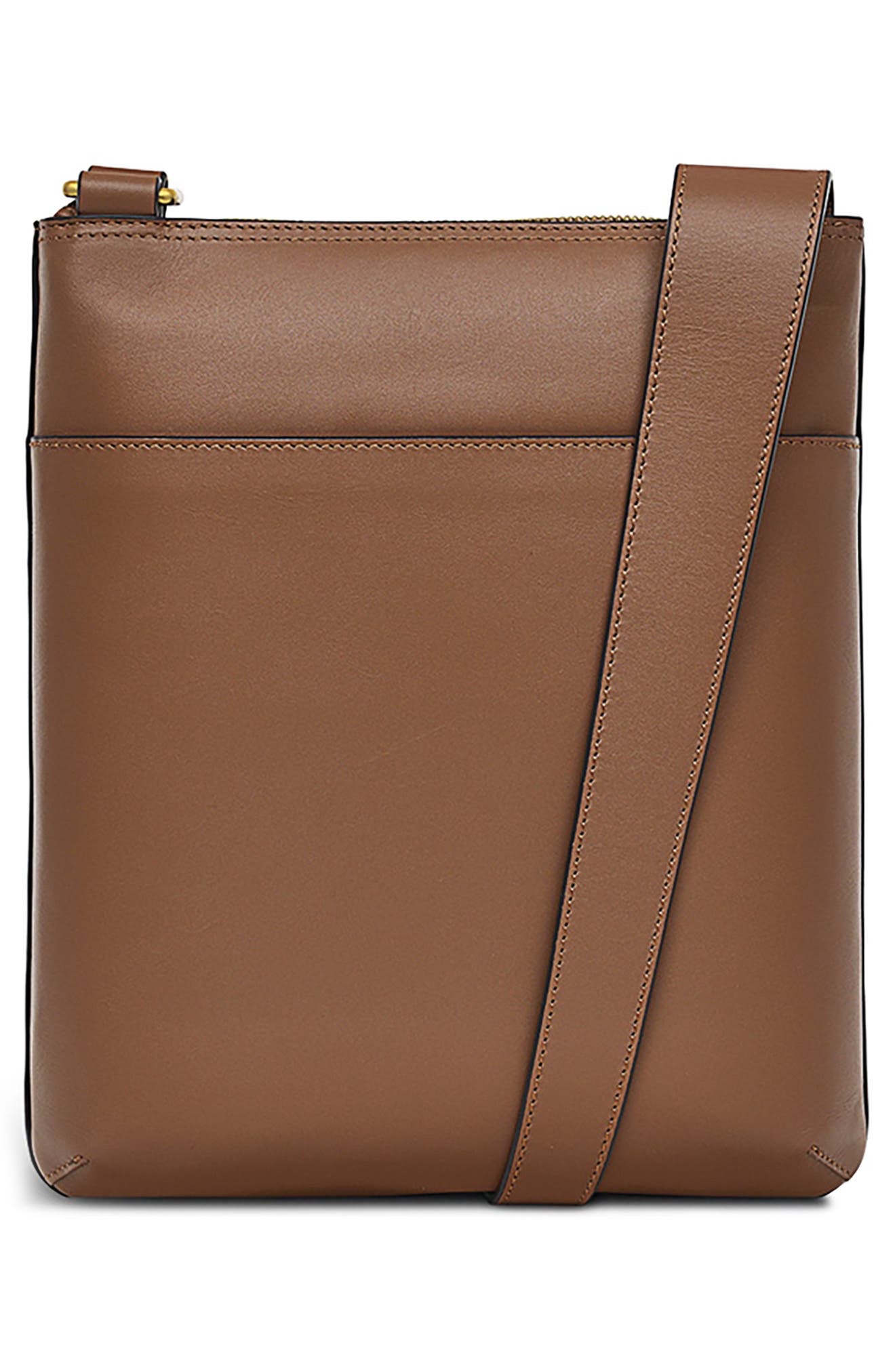 Pockets Icon Zip Leather Crossbody Bag, Alternate, color, SADDLE