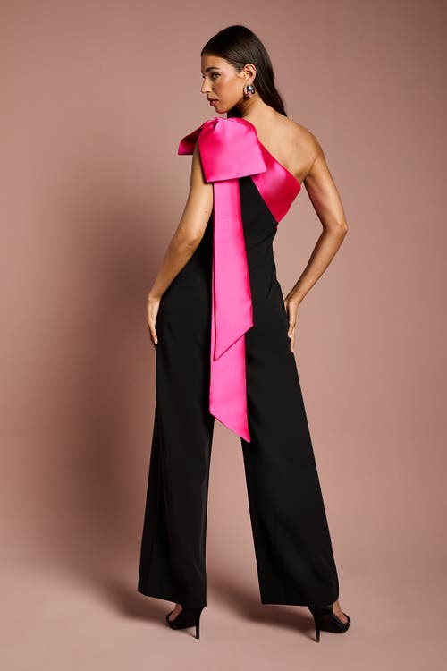 Coast Bow One Shoulder Wide Leg Jumpsuit In Black