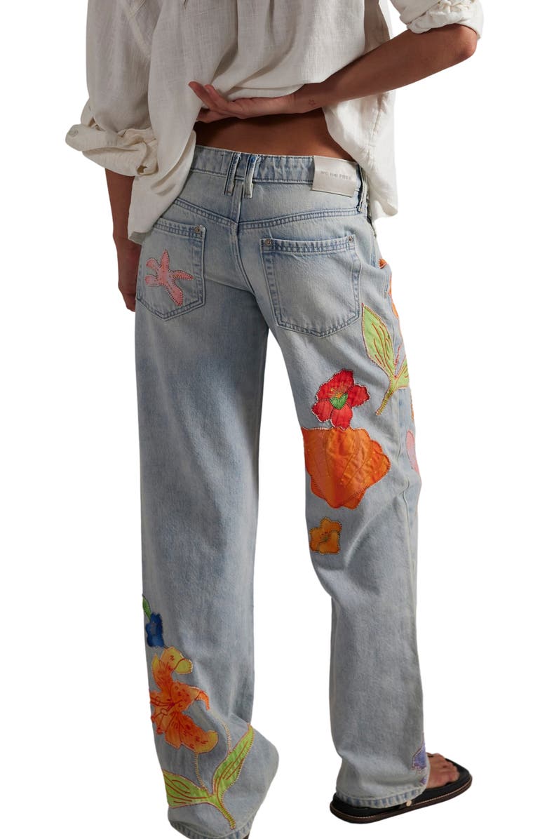 Free People Surfside Patchwork Wide Leg Jeans, Alternate, color, Tropical Tide