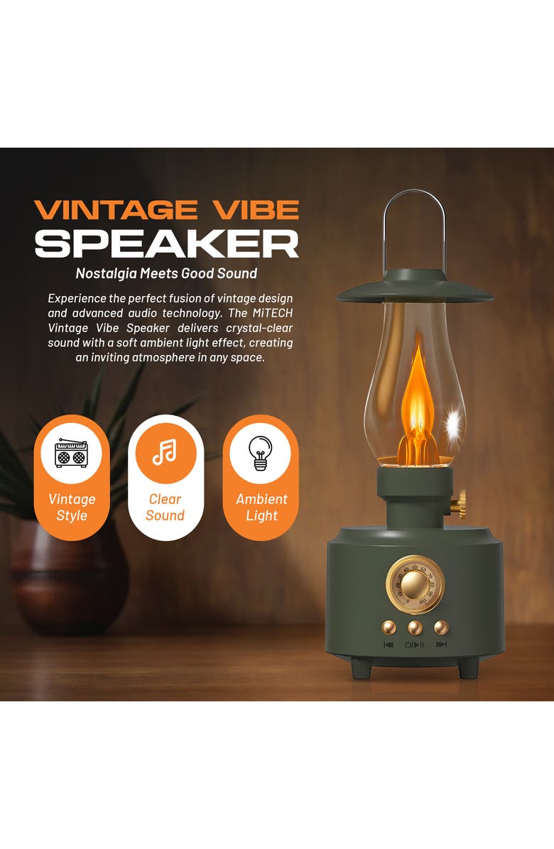 MiTECH Vintage Bluetooth Speaker with Flame Light, Alternate, color, Olive Green
