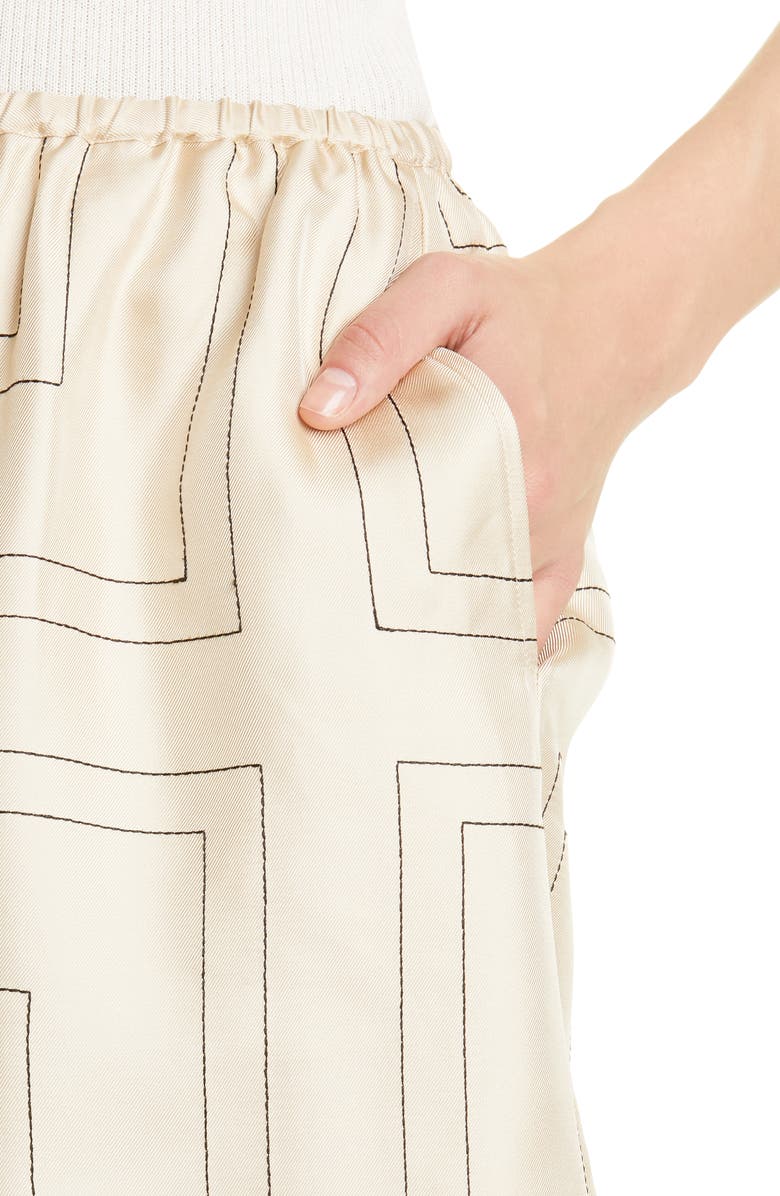 TOTEME Monogram Pull-On Silk Shorts, Alternate, color, Ivory Monogram
