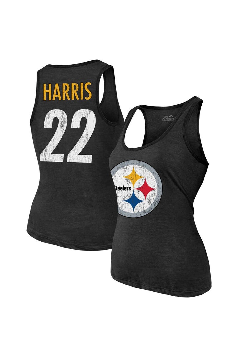 Women's Majestic Threads Najee Harris Black Pittsburgh Steelers Player Name & Number Tri-Blend Tank Top, Main, color, Black