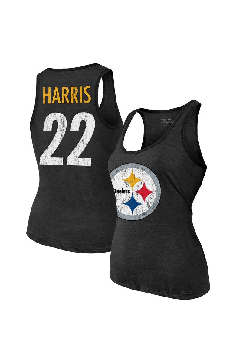 Majestic Threads Women's Majestic Threads Najee Harris Black Pittsburgh Steelers Player Name & Number Tri-Blend Tank Top, Main, color,