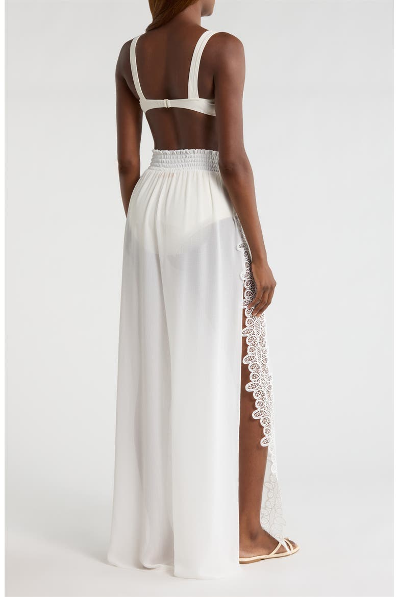 Athena Lace Semisheer Split Hem Wide Leg Cover-Up Pants, Alternate, color, WHITE