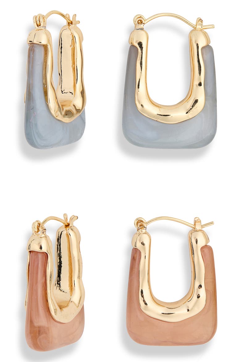 Set of 2 Resin Hoop Earrings, Main, color, LIGHT GREEN-NEUTRAL