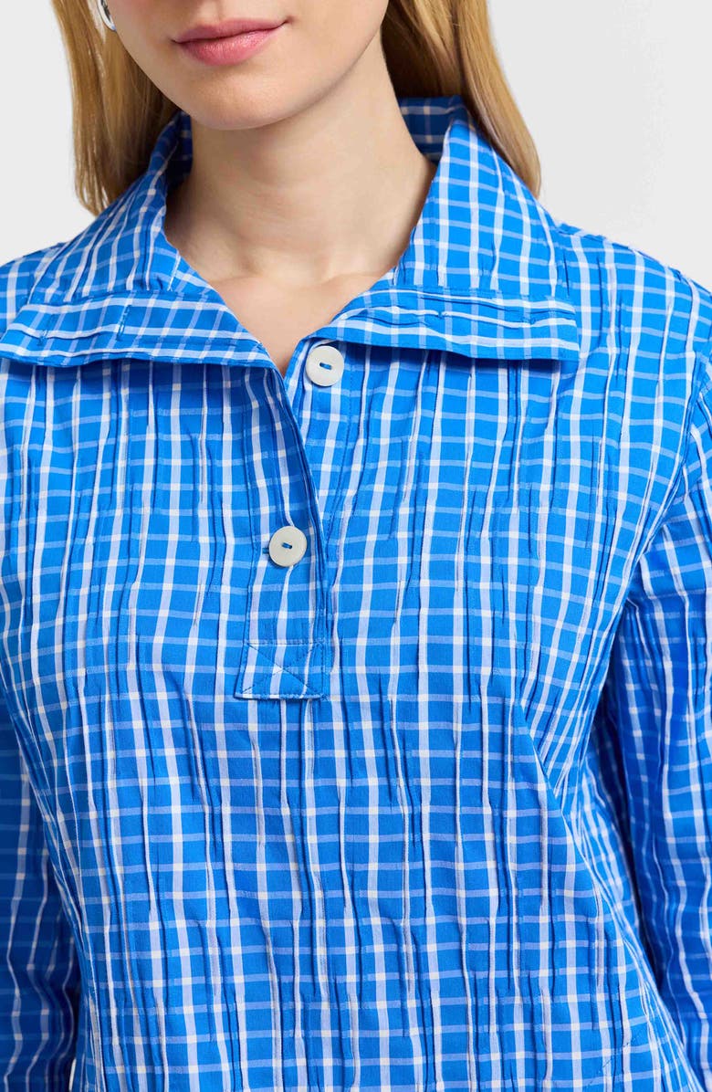 Foxcroft Sammy Check Crinkled Cotton Blend Top, Alternate, color, Cobalt Blue/ White