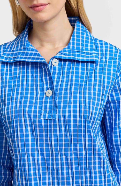 FOXCROFT FOXCROFT SAMMY CHECK CRINKLED COTTON BLEND TOP 