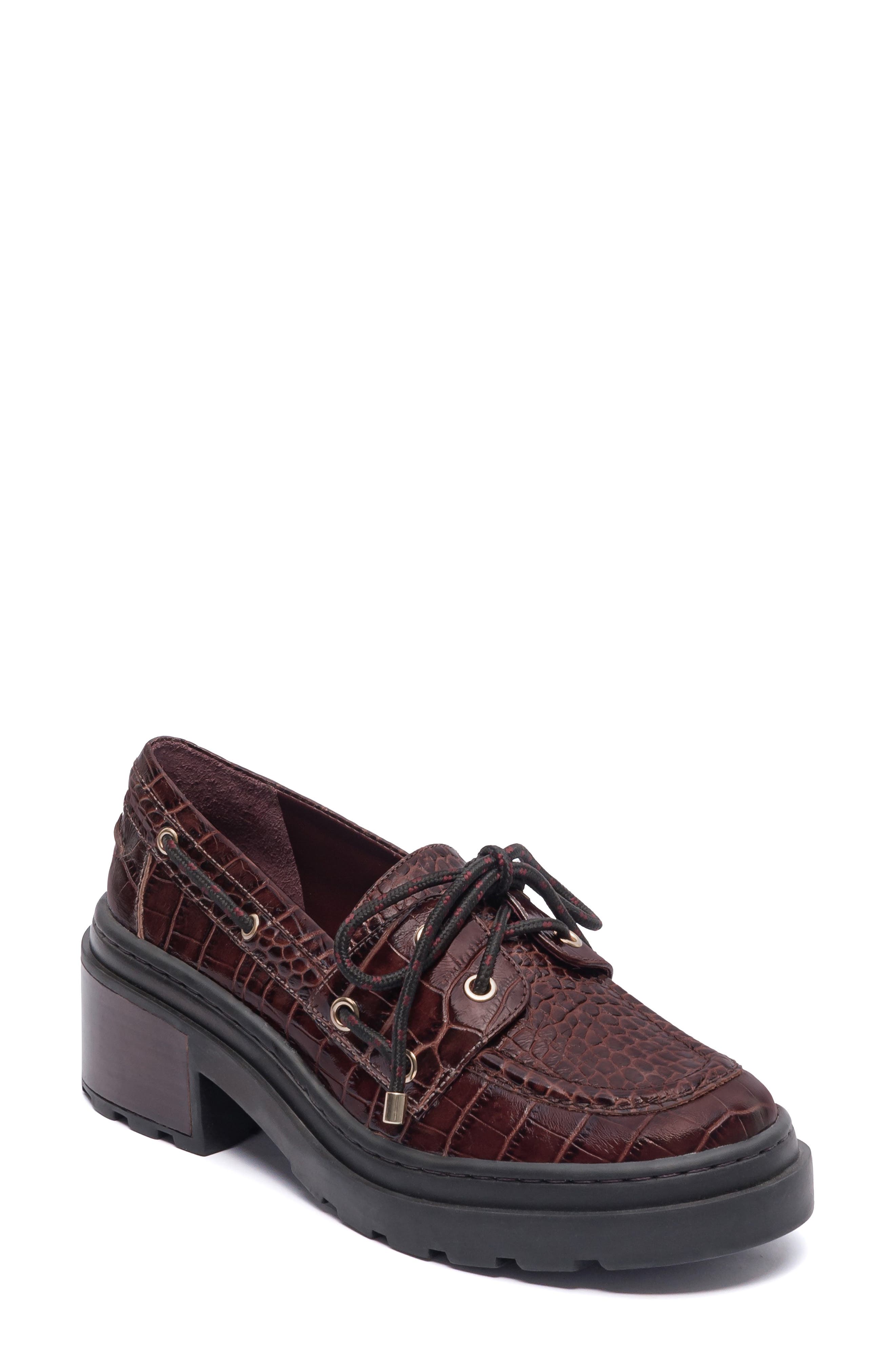 Nico Boat Shoe, Main, color, CHOCOLATE WINE CROCO