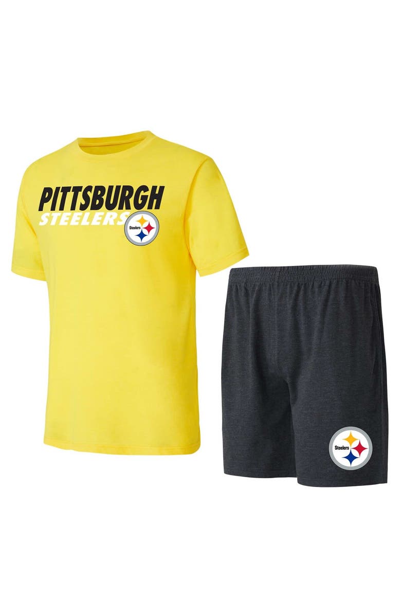 CONCEPTS SPORT Men's Concepts Sport Black/Gold Pittsburgh Steelers Meter T-Shirt & Shorts Sleep Set, Main, color,