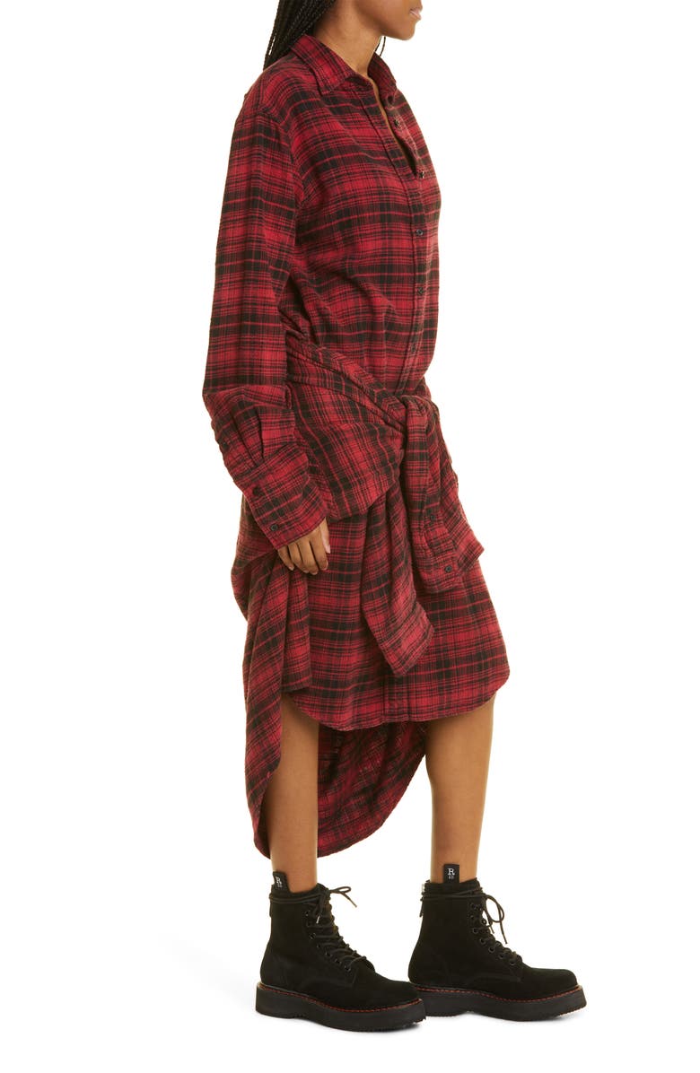 R13 Plaid Long Sleeve Cotton Flannel Tie Waist Shirtdress, Alternate, color, 