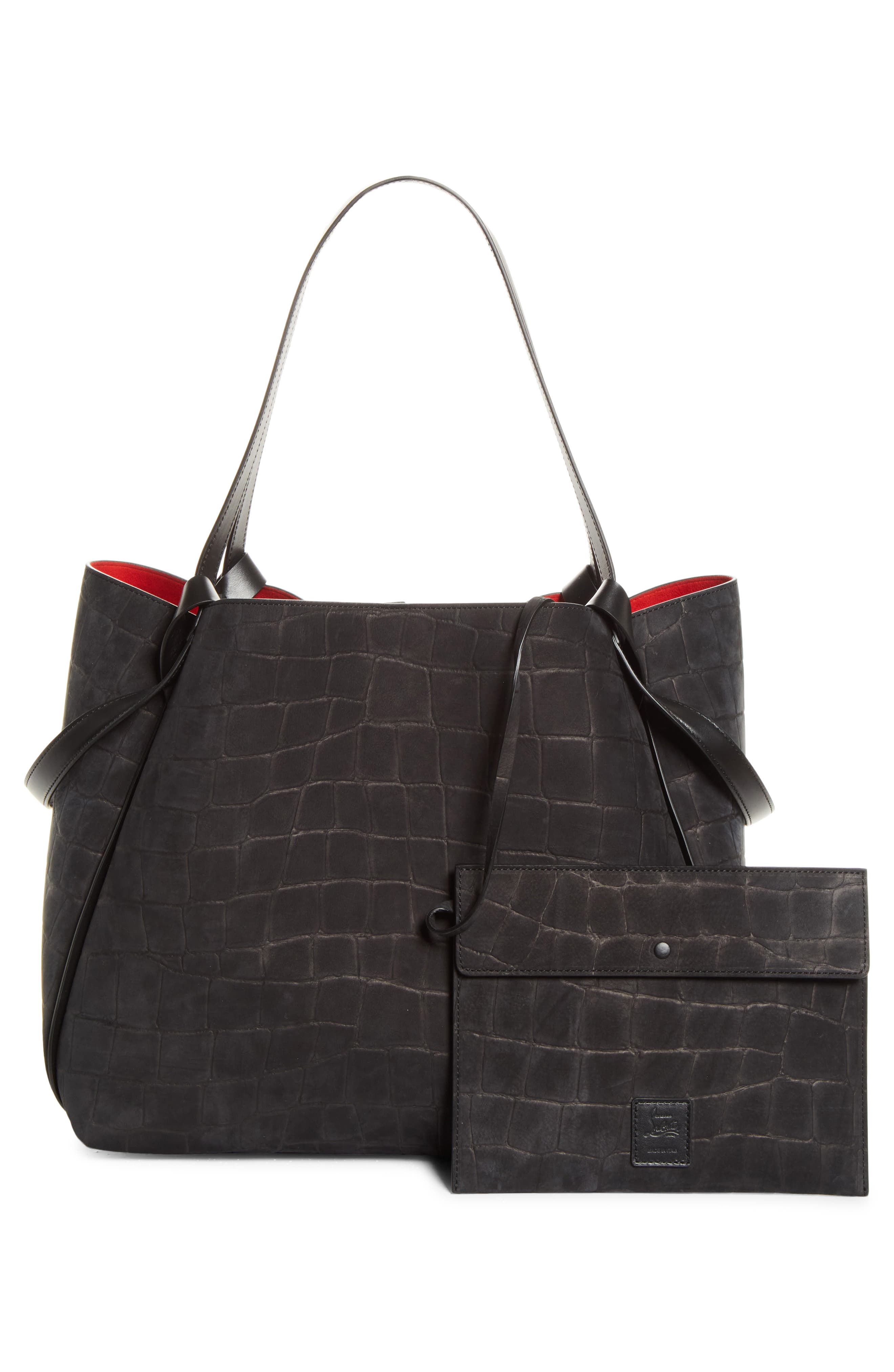 Large Bettina Croc Embossed Nubuck Leather Tote, Alternate, color, BK01 BLACK