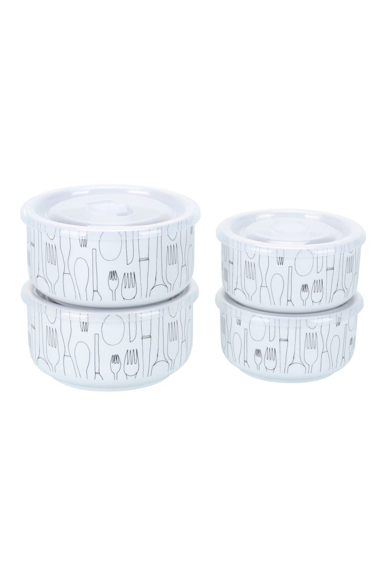 Set of 4 Assorted Storage Bowls with Lids, Main, color, WHITE