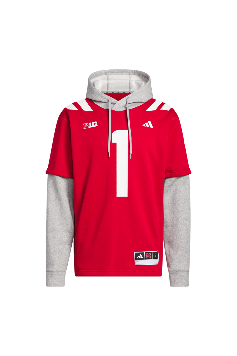 Men's adidas #1 Scarlet Nebraska Huskers Home Hooded Jersey, Alternate, color, Scarlet