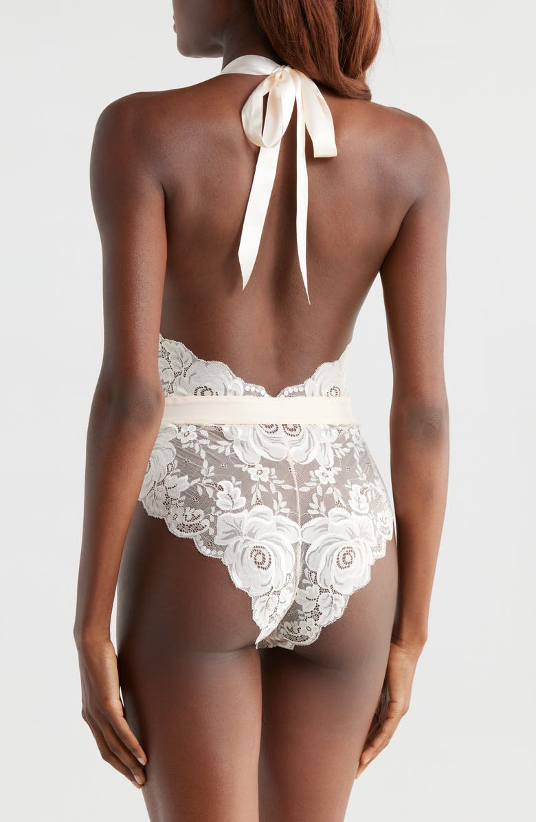 KILO BRAVA Floral Lace Halter Teddy, Alternate, color, Whisper Peach