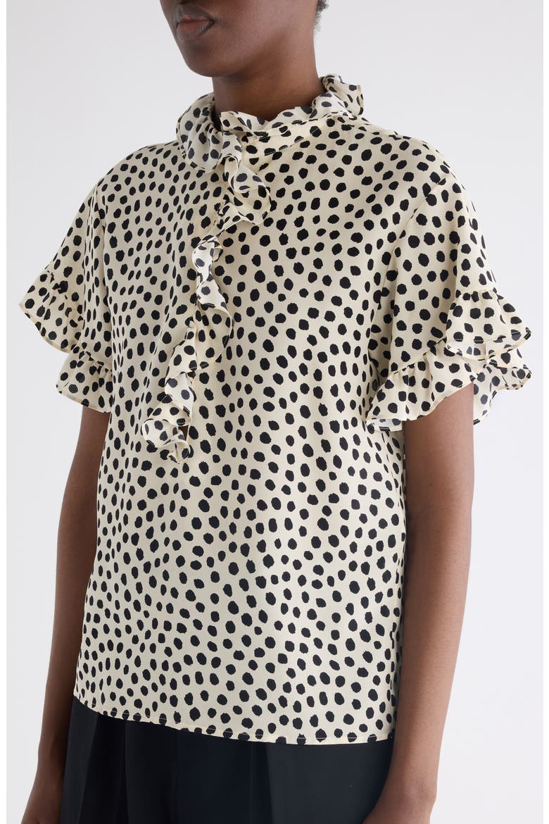 Polka Dot Jacquard Organic Silk Crêpe de Chine Top, Alternate, color, BEIGE - BLACK