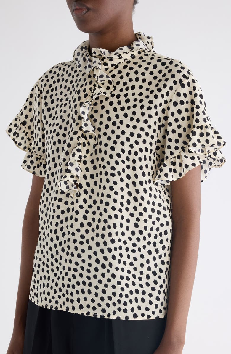 Chloé Polka Dot Jacquard Organic Silk Crêpe de Chine Top, Alternate, color, Beige - Black