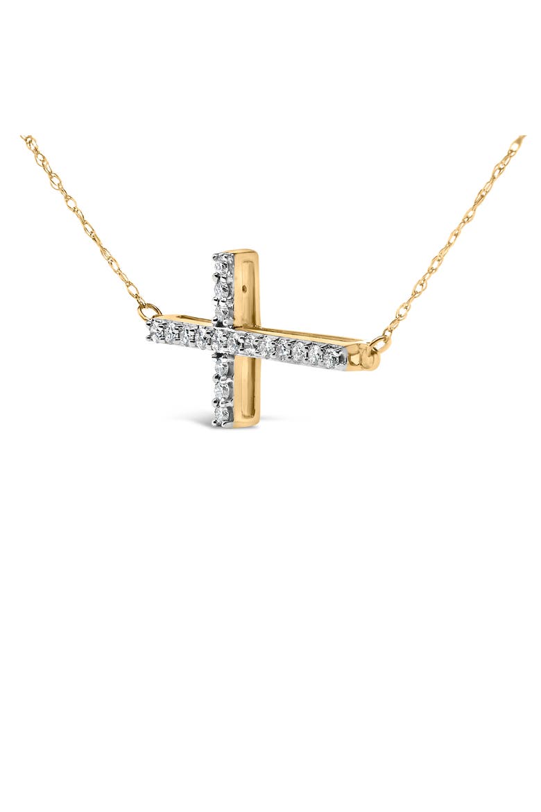 10K Yellow Gold 1/5 Cttw Diamond Sideways Cross Pendant Necklace, Alternate, color, Yellow Gold