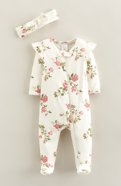 Zip Front Footie & Headband Set (Baby)