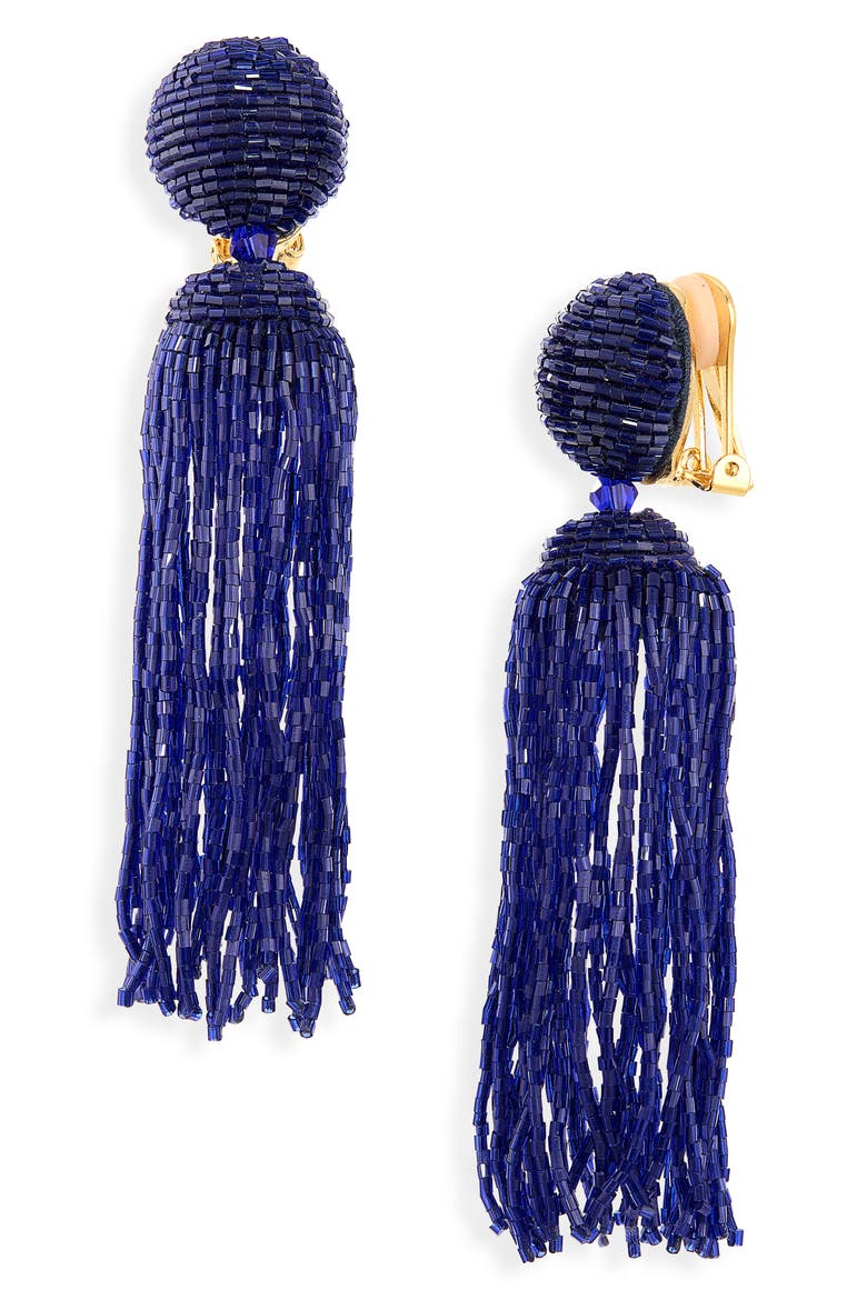 Beaded Tassel Drop Earrings, Main, color, NAVY