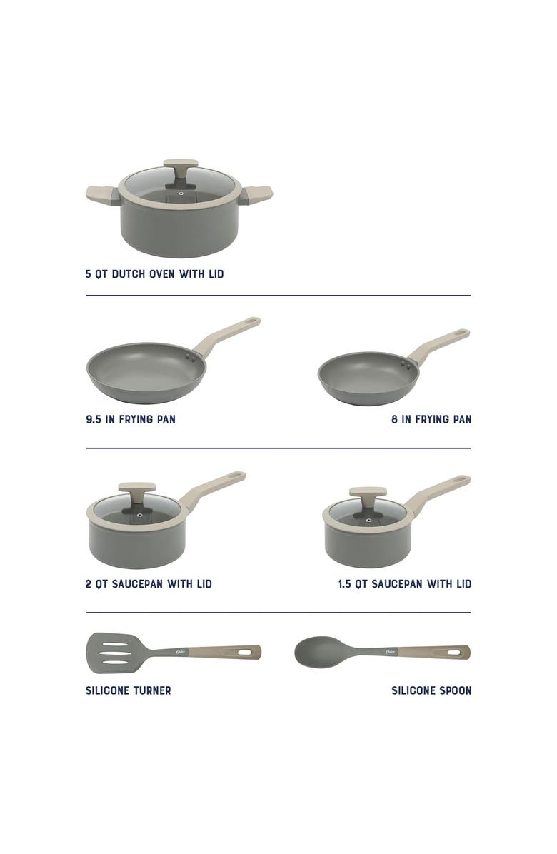 OSTER Ambrose 10 Piece Forged Aluminum Ceramic Nonstick Cookware Set, Alternate, color, Grey