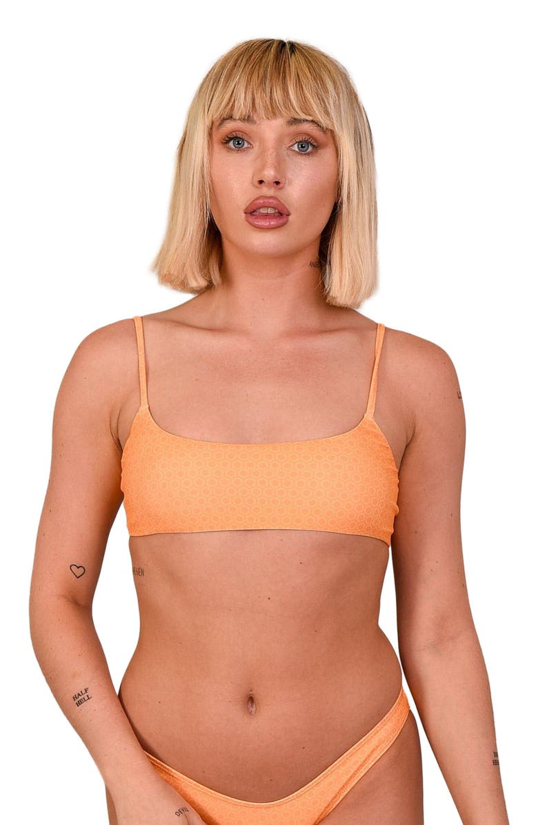 OOSC Tangerine Squeeze Lace up Crop Bikini Top, Alternate, color, Orange